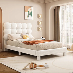 Avis STILVORA Lit simple 90/200 cm blanc en peluche avec tête de lit réglable