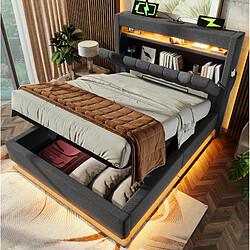 Acheter STILVORA Lit simple 90/200 cm gris en lin avec LED USB Type-C et rangement