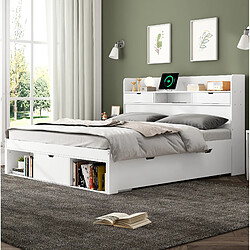 Acheter STILVORA Lit 160/200 cm blanc en pin avec USB rangement et tiroirs