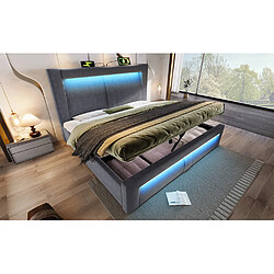 STILVORA Lit double 140/200 cm gris en velours avec LED rangement et matelas pas cher
