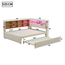 Acheter STILVORA Canapé-lit 140/200 cm beige en flanelle avec lit gigogne LED et rangements