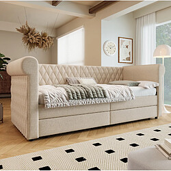Avis STILVORA Lit de jour 90/200 cm beige en lin avec 2 tiroirs de rangement