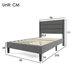 STILVORA Lit rembourré 90/200 cm gris foncé en lin avec matelas 7 zones pas cher