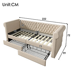 STILVORA Lit de jour 90/200 cm beige en lin avec 2 tiroirs de rangement pas cher