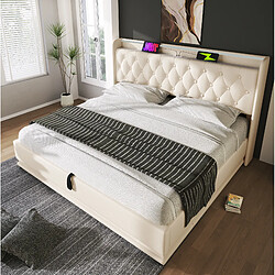 Acheter STILVORA Lit double 160/200 cm blanc en PU avec LED 360° et rangement hydraulique