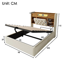 STILVORA Lit rembourré 90/200 cm beige en lin avec LED rangement et ports USB-C pas cher