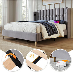 STILVORA Lit double 140/200 cm gris en lin avec USB et Type-C matelas inclus pas cher