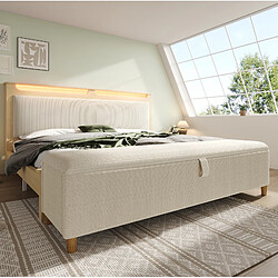 Avis STILVORA Lit double 140/200 cm beige en bois et velours côtelé avec LED et banc coffre