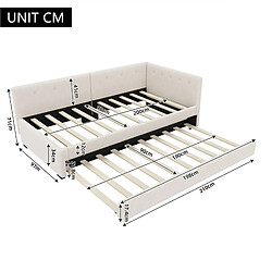 Acheter STILVORA Lit de jour 90/200 cm beige en velours avec lit gigogne escamotable