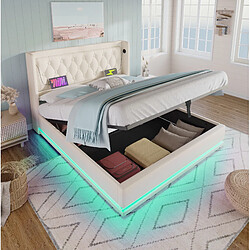 Acheter STILVORA Lit double 160/200 cm blanc en PU avec rangement LED et USB Type-C