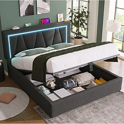 Avis STILVORA Lit double 140/200 cm gris en lin avec LED USB et rangement