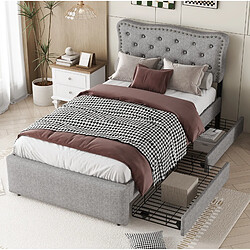 Avis STILVORA Lit simple 90/200 cm gris en MDF avec 2 tiroirs et tête de lit réglable