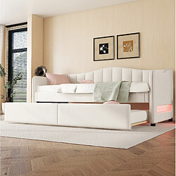 Avis STILVORA Lit de jour 90/200 cm beige en lin avec lit gigogne et LED