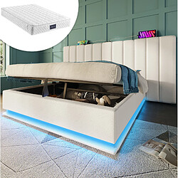 Avis STILVORA Lit double 160/200 cm blanc en PU avec LED 360° rangement et ports USB-C