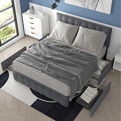 STILVORA Lit double 140/200 cm gris en lin avec 4 tiroirs et tête de lit réglable pas cher