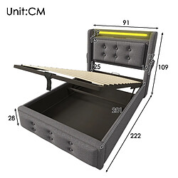STILVORA Lit capitonné 90/200 cm gris en coton et lin avec LED rangement et matelas pas cher