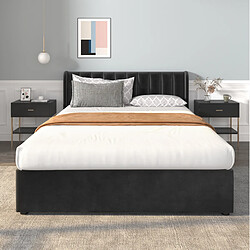Acheter STILVORA Lit rembourré 160/200 cm noir en velours avec 2 tiroirs et sommier
