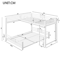 Avis Lit Superposé en L Modenvie 90x200 et 140x200 gain de place métal blanc
