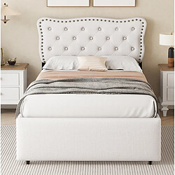 Avis STILVORA Lit 90/200 cm beige clair en MDF avec tête réglable et 2 tiroirs
