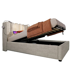 STILVORA Lit simple 90/200 cm beige en lin avec rangement USB et liseuse
