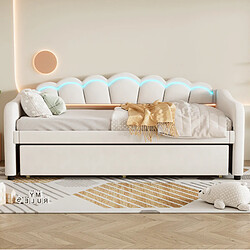 Acheter STILVORA Lit de jour 90/200 cm beige en velours avec lit gigogne et LED