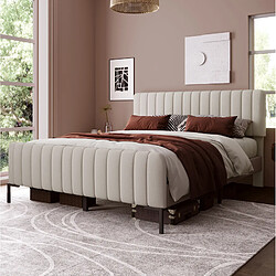 Avis STILVORA Lit simple 140/200 cm gris-beige en lin avec tête de lit réglable