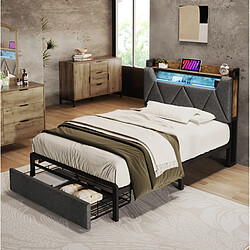 Avis STILVORA Lit simple 90/200 cm gris en lin avec LED tête de lit de rangement et USB-C