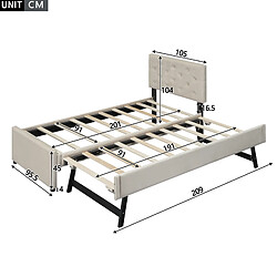 STILVORA Lit rembourré 90/200 cm beige en velours avec lit gigogne et sommier pas cher
