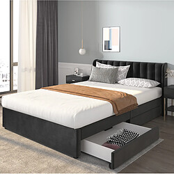 Avis STILVORA Lit rembourré 160/200 cm noir en velours avec 2 tiroirs et sommier
