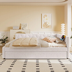 Acheter STILVORA Lit de jour 140/200 cm blanc en velours avec lit gigogne et ports USB