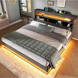Acheter STILVORA Lit double 140/200 cm gris en lin avec LED rangements et matelas