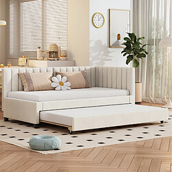 Avis STILVORA Lit de repos 90/200 cm beige en velours avec lit gigogne