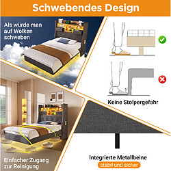 STILVORA Lit simple 90/200 cm gris en lin avec LED tête de lit de rangement pas cher