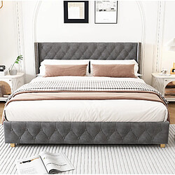 Avis STILVORA Lit rembourré 180/200 cm gris en velours avec tête de lit capitonnée
