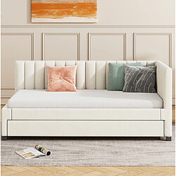 STILVORA Lit de repos 90/200 cm beige en velours avec lit gigogne pas cher