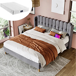 Avis STILVORA Lit rembourré 160/200 cm gris en lin avec USB et Type-C matelas inclus