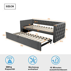 Acheter STILVORA Canapé-lit 90/200 cm gris en velours avec sommier extensible
