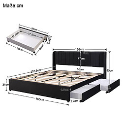 STILVORA Lit rembourré 160/200 cm noir en velours avec 2 tiroirs et sommier pas cher