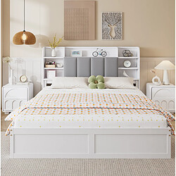 Avis STILVORA Lit double 160/200 cm blanc et gris en pin et MDF avec 3 tiroirs