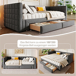 Acheter STILVORA Daybed 90/200 cm gris en velours avec lit gigogne et 2 tiroirs
