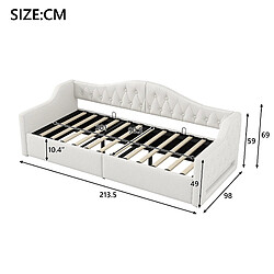STILVORA Lit de jour 90/200 cm beige en lin avec LED et rangement pas cher