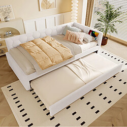 Avis STILVORA Lit de jour 90/200 cm blanc en bouclette avec lit gigogne et ports USB