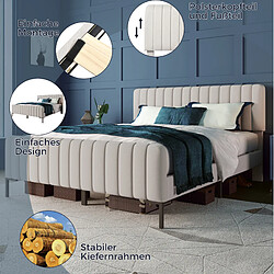 STILVORA Lit simple 140/200 cm gris-beige en lin avec tête de lit réglable pas cher