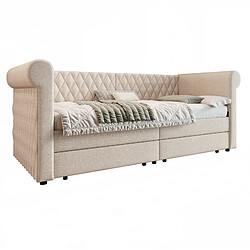 Acheter STILVORA Lit de jour 90/200 cm beige en lin avec 2 tiroirs de rangement