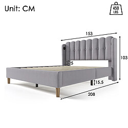 Acheter STILVORA Lit double 140/200 cm gris en lin avec USB et Type-C matelas inclus