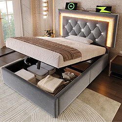 Avis STILVORA Lit rembourré 90/200 cm gris en velours avec LED rangement et matelas