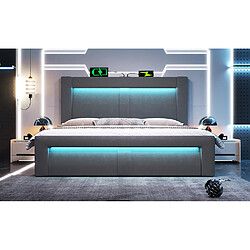 Acheter STILVORA Lit double 140/200 cm gris en velours avec LED rangement et matelas