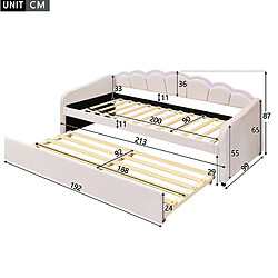 Acheter STILVORA Lit de jour 90/200 cm rose en velours avec lit gigogne et LED
