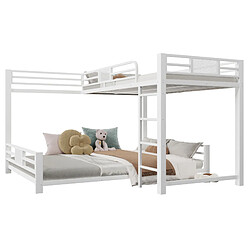 Lit Superposé en L Modenvie 90x200 et 140x200 gain de place métal blanc pas cher