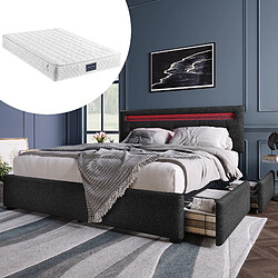 Acheter STILVORA Lit double 140/200 cm noir en lin avec LED tête réglable et 4 tiroirs